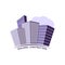 Construction working industry concept. Building construction logo in violet. Silhouette of a built business center