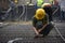 Construction Young Worker at site joining metal structure