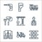 constructions line icons. linear set. quality vector line set such as wall, excavator, lifejacket, engineering, crane, roller,