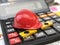 Constructions tools hardhat and level on calculator. Concept of