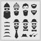 Constructor with different hipster glasses, beards, mustaches, ties and bow ties. Hipster design on gray background.