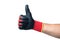 Constructor hand in red rubber glove showing