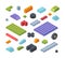 Constructor kids isometric parts large set. Tiles and blocks multicolored assembly toy models strips various shapes