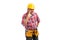 Constructor pulling eye as joke gesture