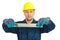 Constructor worker man holding level