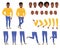 Constructor of young black man. Guy in yellow sweater and blue jeans. Creation set. Body parts, hairstyles and face