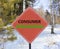 Consumer onboarding symbol. Concept words Consumer onboarding on beautiful red road sign. Beautiful forest snow blue sky