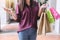 Consumerism, shopping, lifestyle concept, Young woman holding co