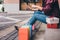 Consumerism, shopping, lifestyle concept, Young woman sitting ne