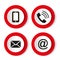 Contact buttons set - email, envelope, phone, mobile icons. Vector illustration