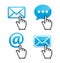 Contact - envelope, email, speech bubble with cursor hand icons