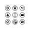 Contact information icon set in black. Call, browser, phone, message, location and email sign. Vector EPS 10. Isolated on white