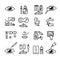 Contact lens and ophtalmology line icons
