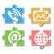 Contact symbols on jigsaw puzzle pieces, contact icon set