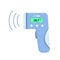 Contactless infrared thermometer for checking body temperature in public areas. Scan coronavirus symptoms and fever