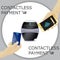 Contactless payments set. POS terminal, smartphone, credit card.