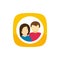 Contacts icon vector symbol, flat cartoon style man and woman couple persons inside button, idea of addresses sign