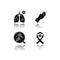 Contagious diseases drop shadow black glyph icons set. Tuberculosis, smallpox, HIV, AIDS and pediculosis. Healthcare and