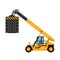 Container cargo forklifts. Vector design of industrial forklift from profile view. Export Logistics