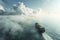 Container Cargo Ship Amongst Clouds and Calm Sea at Dawn