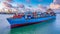 Container cargo ship  import export global business worldwide logistic and transportation, Container ship supply chain crisis,