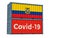 Container with Coronavirus Covid-19 text on the side and container with Ecuador Flag.