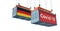 Container with Coronavirus Covid-19 text on the side and container with German Flag.