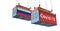 Container with Coronavirus Covid-19 text on the side and container with Russia Flag.