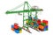 Container crane with cargo containers, 3D rendering