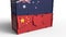 Container with flag of Australia breaks cargo container with flag of China. Trade war or economic conflict related