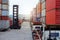 Container forklift truck and container yard view