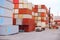 Container forklifts in the port transport view