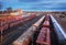 Container Freight Train in Station, Cargo railway transportation industry
