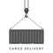 Container hung on a hook with slings. Vector illustration of cargo delivery. Commercial transport services