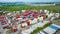 Container port, aerial, shipping crates, stacked metal containers, shipping yard