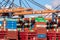 Container ship being loaded by gantry cranes in the Maasvlakte in the Port of Rotterdam