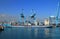 Container ship being loaded in the Mediterranean port of Algeciras, Spain.