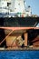 Container ship in harbor dry dock