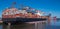 A container ship in the harbor of Hamburg, Germany.