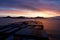 Container ship heads into Prince Rupert at sunrise