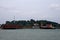 Container ship at industrial port in import export global business