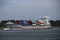 Container ship lindaunis from Liberia on the Nieuwe Waterweg in Rotterdam the Netherlands