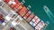 Container ship  loading in a port, Aerial top view container ship in business import export transportation logistic