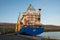 Container ship Lomur in port of Akureyri in Iceland