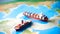 Container ship model on world map , transcontinental transportation