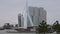 Container ship passing bridge in Rotterdam