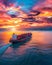 Container ship at sea, vibrant sunset, global trade concept , advertise photo
