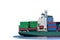 Container ship stern view sailing in the sea on white background.