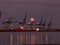 Container Ships Being Loaded at Night