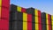 Container terminal full of containers with flag of Belgium. Belgian export or import related loopable 3D animation